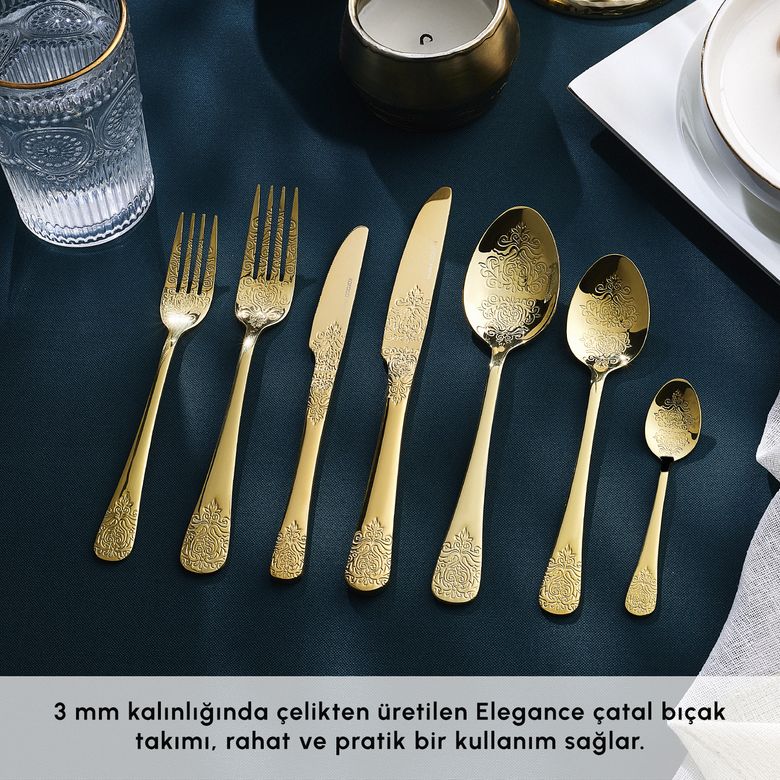 Karaca 000001000237304001 Elegance Bellatrix Gold 12 Kişilik 84 Parça Çatal Kaşık Bıçak Takımı