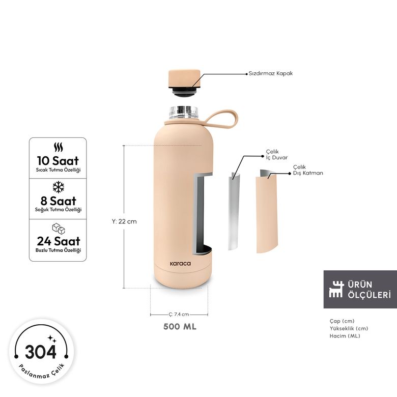 Karaca fgmhjöjö Aly Soft Touch Çelik Sızdırmaz Termos 500 Ml Somon