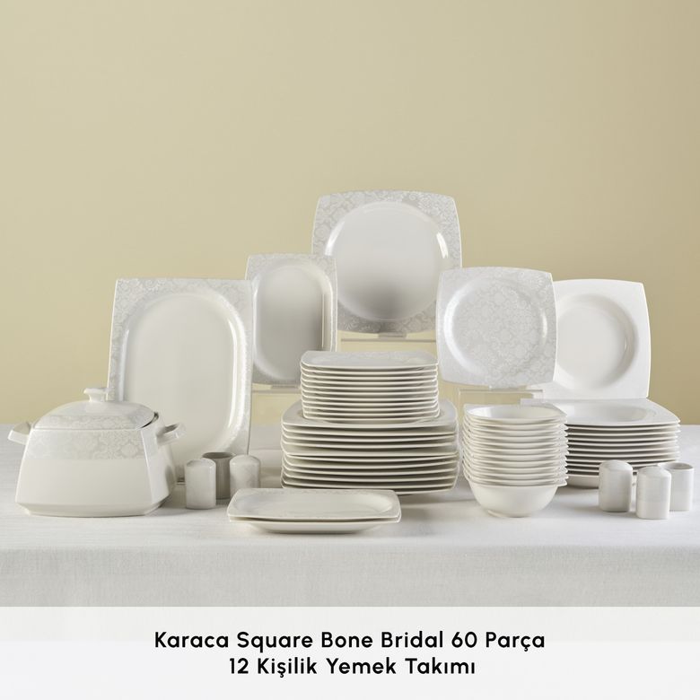 Karaca fsdgdhghf Square Bone Bridal 60 Parça 12 Kişilik Yemek Takımı
