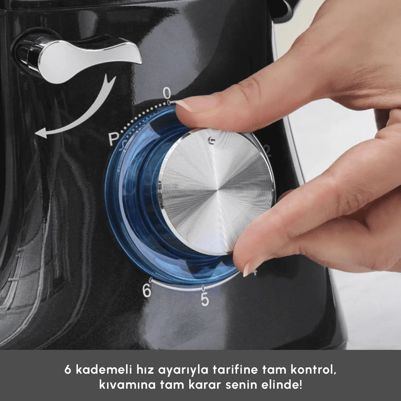 Karaca hdfgdsfhg Multichef Kıyma Çekme /sucuk-Sosis/içli Köfte Aparatlı Hamur Yoğurma Makinesi Shiny Black 1900W 5,5L