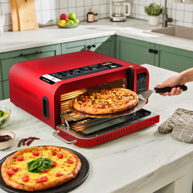 Karaca hfookjhfokg Multicrust Artisan Retro Pizza Makinesi Ve Airfryer Metallic Red
