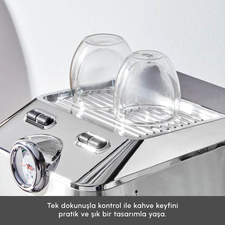 Karaca HR0IHIOP0HHJ Coffee Art 1101 Süt Köpürtücülü, 20 Bar Basınçlı, Espresso, Latte, Cappuccino, Americano Makinesi Inox 1,5L 1100W
