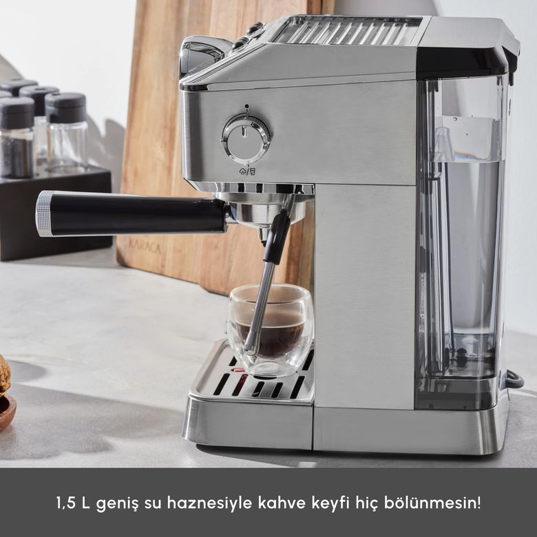 Karaca HR0IHIOP0HHJ Coffee Art 1101 Süt Köpürtücülü, 20 Bar Basınçlı, Espresso, Latte, Cappuccino, Americano Makinesi Inox 1,5L 1100W