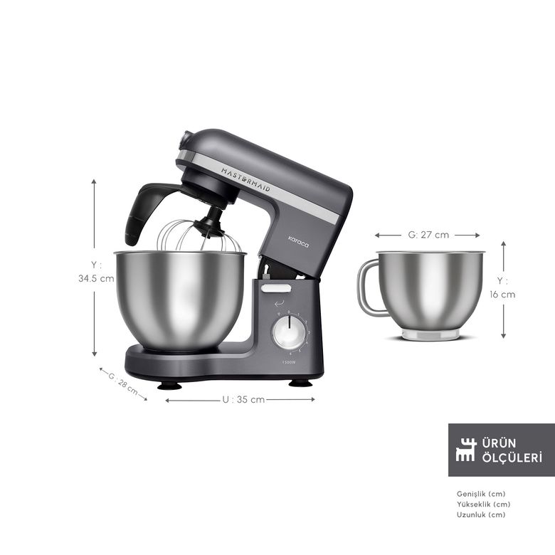 Karaca jbgoıjıbgıbg Mastermaid Chef Pro Çift Kollu Hamur Yoğurma Makinesi Space Gray 1500 W 5L