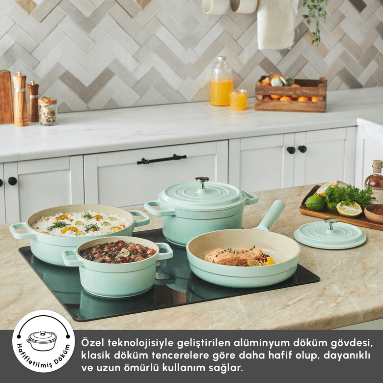 Karaca jıjıjııgıgr Swiss Crystal Neocast 7 Parça Döküm Tencere Ve Tava Seti Yeşil