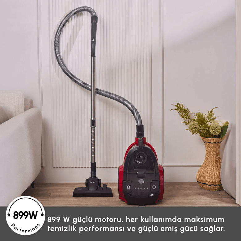Karaca kgjkjf Vantuz Action Force X10 2 Lt Toz Torbasız Hazneli Elektrikli Süpürge Cherry Red 899 W