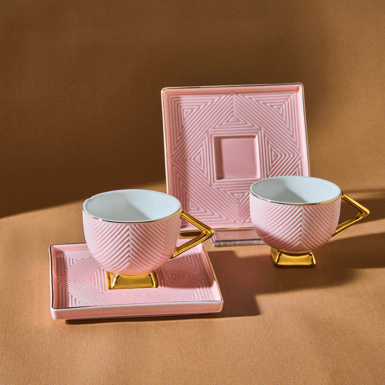 Karaca psjıgyhgj Art Deco 2 Kişilik Kahve Fincan Takımı 80 Ml Pembe