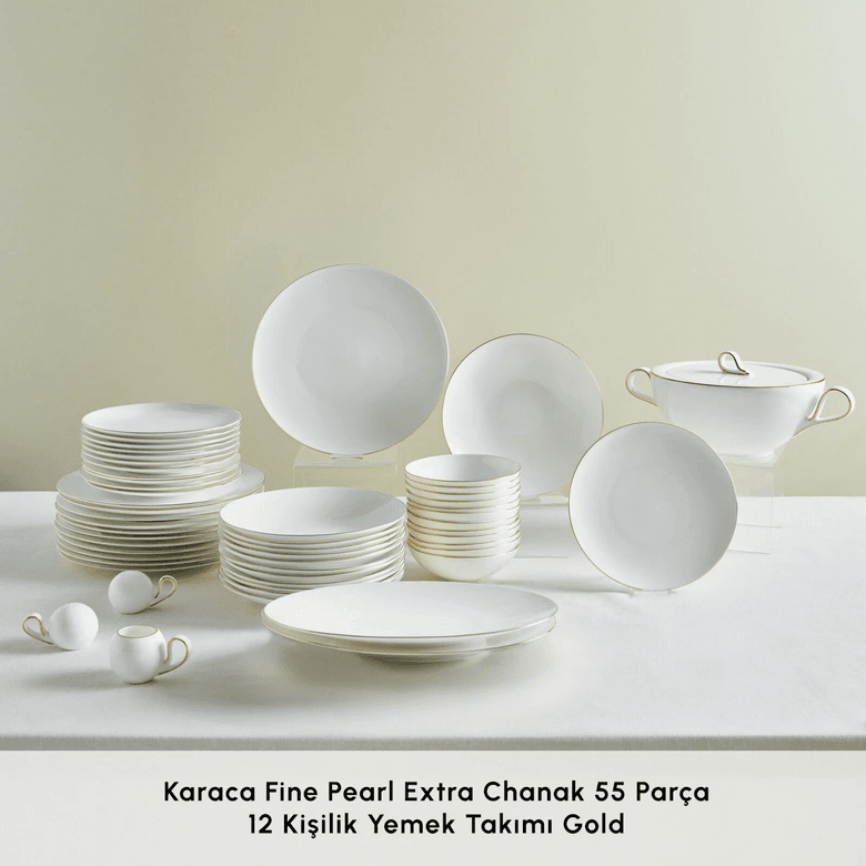 Karaca rggfcfhdgfgh Fine Pearl Extra Chanak 55 Parça 12 Kişilik Yemek Takımı Gold