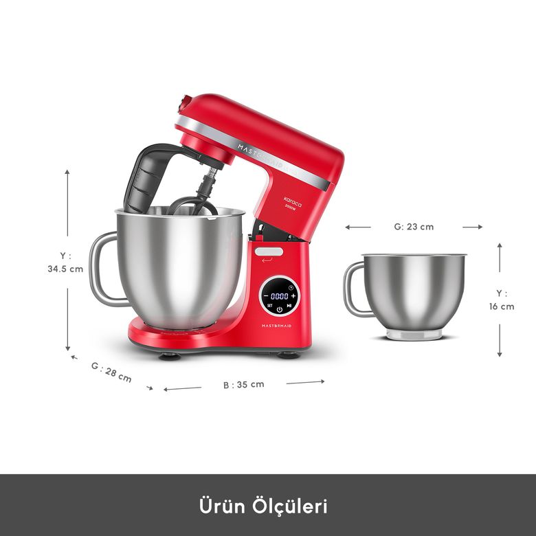 Karaca rghruıe Mastermaid Chef Ultra D2000W Dijital Ekranlı Hamur Yoğurma Makinesi Imperial Red 7L