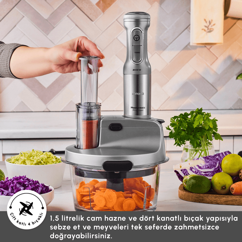 Karaca rgırergu9gr Mastermaid Prosteel 6 In 1 Uzun Blender Ayaklı 6 Bıçaklı Cam Mutfak Robotu 2500W Galaxy Grey