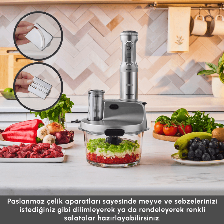 Karaca rgırergu9gr Mastermaid Prosteel 6 In 1 Uzun Blender Ayaklı 6 Bıçaklı Cam Mutfak Robotu 2500W Galaxy Grey