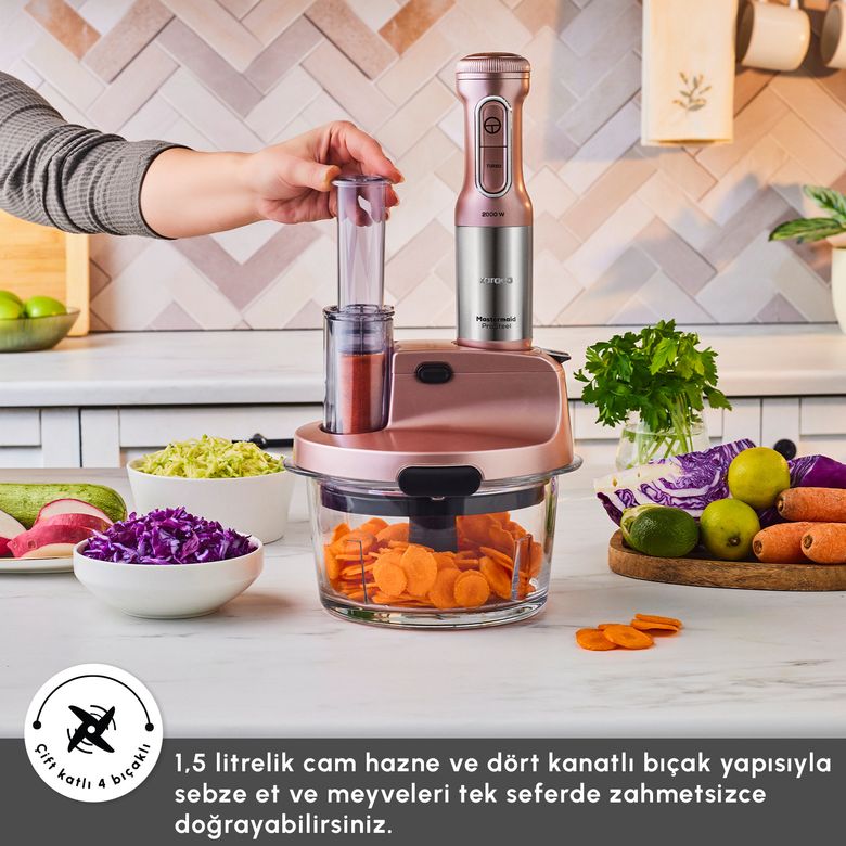 Karaca rııgruwruwg Mastermaid Prosteel 6 In 1 Uzun Blender Ayaklı 6 Bıçaklı Cam Mutfak Robotu 2500W Rosegold