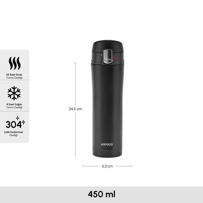 Karaca tykjuyyukyu Pluton Çelik Sızdırmaz Termos Siyah 450 Ml