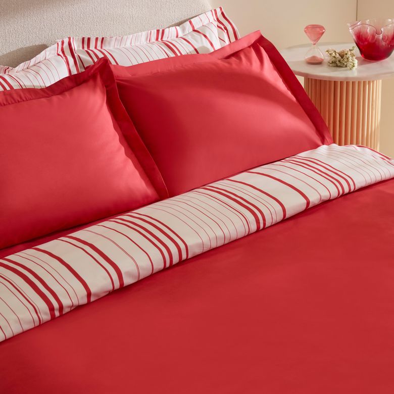 Karaca uktukötkukkuy Cool Stripe Çift Kişilik Nevresim Takımı Kırmızı