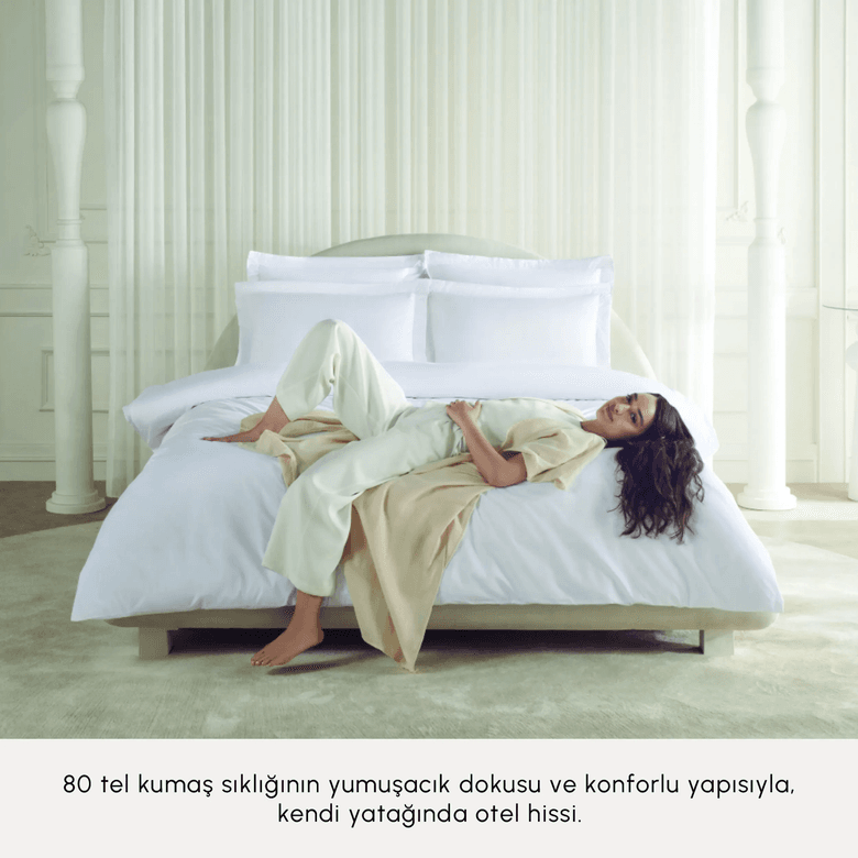 Karaca UTYHGKTYUTYIT Ina 80 Tel %100 Pamuk Percale Çift Kişilik Nevresim Takımı Beyaz