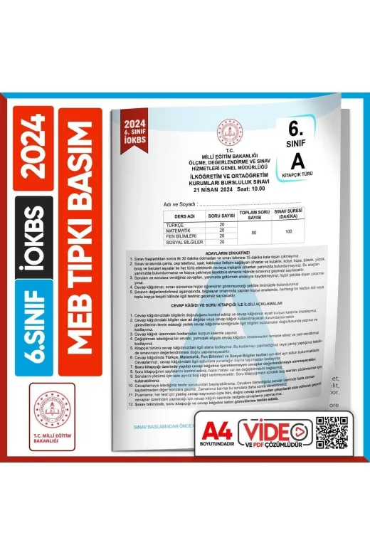 Karakutu Yayınları 6SINIFITIPKIiokbsBURSLULUKktszPAKET4046 2024 6.sınıf Iokbs Bursluluk Meb Tıpkı Basım Çıkmış Soru Kitapçığı Dijital Çözümlü Türkiye Geneli