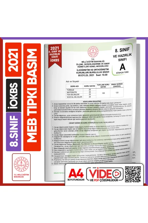 Karakutu Yayınları 8SINIFiokbsBURSLULUKTIPKI2021 2021 8.sınıf Iokbs Bursluluk Meb Tıpkı Basım Çıkmış Soru Kitapçığı Video/pdf Çözümlü Türkiye Geneli