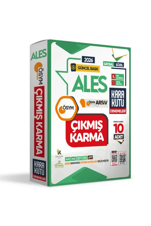Karakutu Yayınları ALESS10LUÇIKMIŞKARMA4046 2026 Ales Sayısal-Sözel-Tm Ösym Çıkmış Karma Kara Kutu 10Lu Deneme Paketi Türkiye Geneli D. Çözümlü