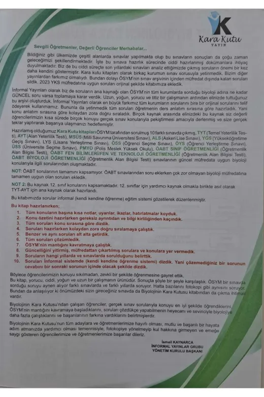 Karakutu Yayınları AYT12biyoloji4046 Ayt Biyolojinin Kara Kutusu 4.kitap Konu Ö.dijital Çözümlü Soru Bankası (12.sınıf Ayt Konuları)