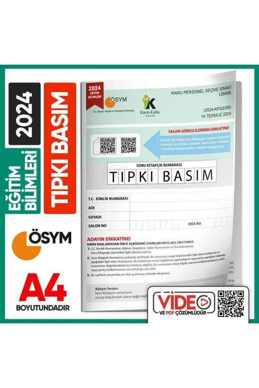 Karakutu Yayınları EGITIMTIPKI2024 2024 Kpss Eğitim Bilimleri Ösym Tıpkı Basım Çıkmış Soru Kitapçığı Video/pdf Çözümlü Türkiye Geneli