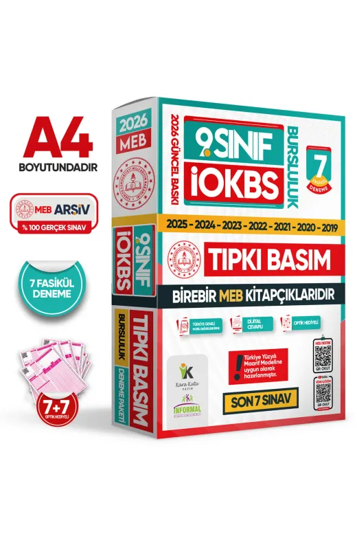 Karakutu Yayınları IOKBS9SINIF6TIPKI 2026 9.sınıf Iokbs (Bursluluk Sinavi) Meb Çıkmış Soru Tıpkı Basım Deneme Paketi 7Li