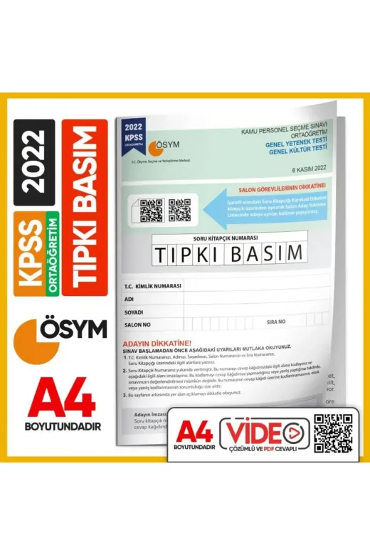 Karakutu Yayınları KPSSliseTIPKI2022 2022 Kpss Ortaöğretim/lise Ösym Tıpkı Basım Çıkmış Soru Kitapçığı (Video Çözümlü Türkiye Geneli)