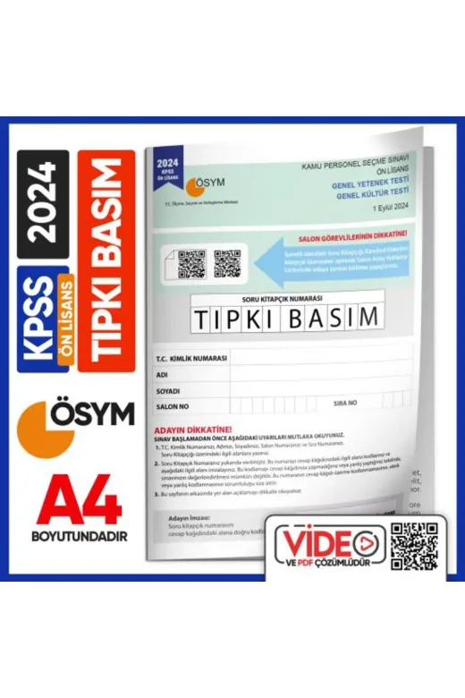 Karakutu Yayınları KPSSONLISANSTIPKI2024 2024 Kpss Önlisans Ösym Tıpkı Basım Çıkmış Soru Deneme Kitapçığı Video/pdf Çözümlü Türkiye Geneli