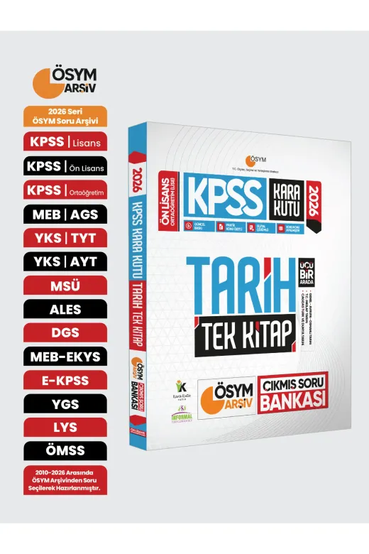 Karakutu Yayınları KPSSTarihTEK4050 2026 Kpss Önlisans/ortaöğretim Kara Kutu Tarih Tek Kitap Ösym Çıkmış Soru Bankası Konu Özetli Çözüml