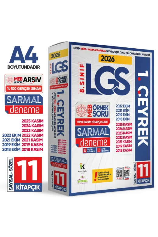 Karakutu Yayınları LGS1CEYREKÖrnSoruPaketi 2026 8.sınıf Lgs Ilk 1.çeyrek Ekim-Kasım Ayı Meb Örnek Soru Tıpkı Basım Sarmal Deneme