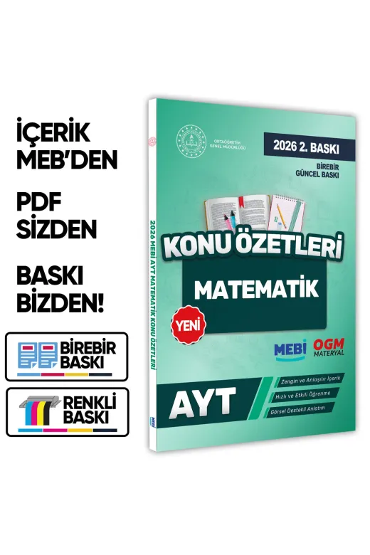 Karakutu Yayınları MEBİAYTmatematikKÖ 2026 Yks-Ayt Mebi-Ogm Matematik Pratik Konu Özet Kitabı Renkli A4 Boyut Görsel Destekli Baski Ücreti