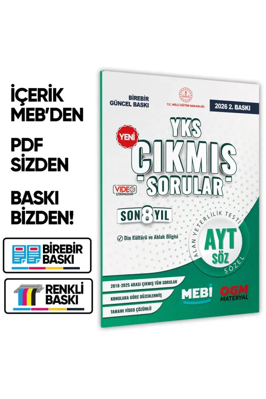 Karakutu Yayınları MEBİAYTSon8dkab4052 2026 Yks-Ayt Mebi Din Kültürü Ve Ahlak Bilgisi Ösym Çıkmış Soru Bankası Sözel Son 8 Yıl Baski Ücreti