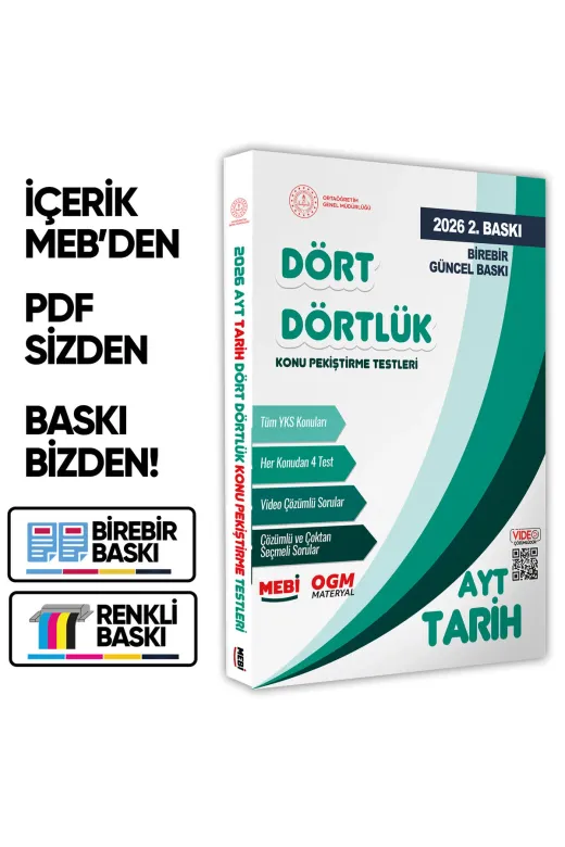 Karakutu Yayınları MEBİAYTtarihDörtdörtlükSB 2026 Yks-Ayt Mebi-Ogm Dört Dörtlük Tarih Pekiştirme Testi A4 Renkli Soru Bankası Baski Ücreti