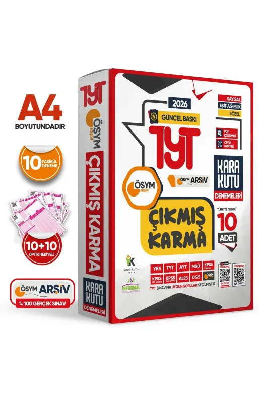 Karakutu Yayınları TYT10LUçıkmışKARMA4046 2026 Tyt Ösym Çıkmış Karma Kara Kutu Sayısal-Sözel-Eşit Ağırlık Tg 10Lu Deneme Paketi D.çözümlü