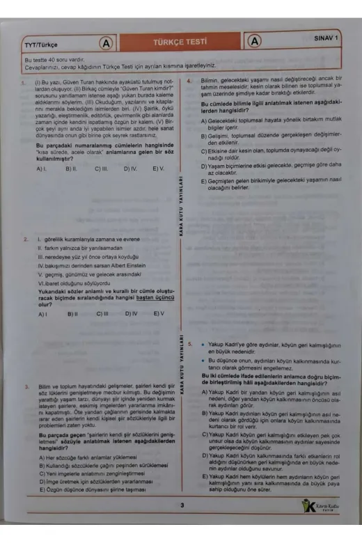 Karakutu Yayınları TYTkarmaÖSYMdnm1 2026 Tyt Ösym Arşivi Karma Kara Kutu Çıkmış Soru Türkiye Geneli D. Çözümlü Deneme 10/1.kitapçık