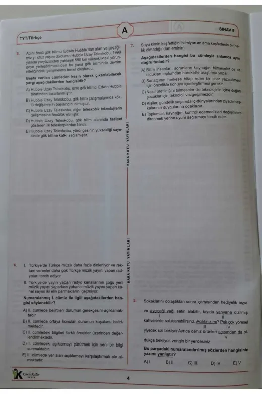 Karakutu Yayınları TYTkarmaÖSYMdnm9 2026 Tyt Ösym Arşivi Karma Kara Kutu Çıkmış Soru Türkiye Geneli D. Çözümlü Deneme 10/9.kitapçık