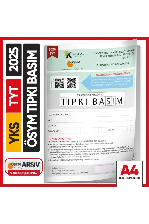 Karakutu Yayınları TYTtıpkı2025kitapçığı 2025 Yks-Tyt Ösym Tıpkı Basım Çıkmış Soru Kitapçığı (Video/pdf Çözümlü Türkiye Geneli Değerlendirme)
