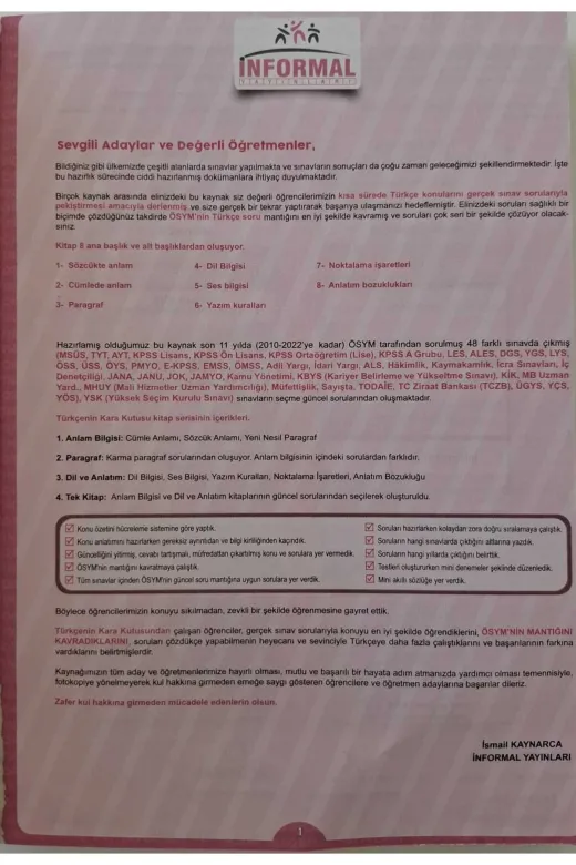 Karakutu Yayınları TYTTURKCEtekKITAP4046 Yks-Tyt Türkçenin Kara Kutusu Tek Kitap Konu Özetli D.çözümlü Ösym Arşiv Çıkmış Soru Bankası