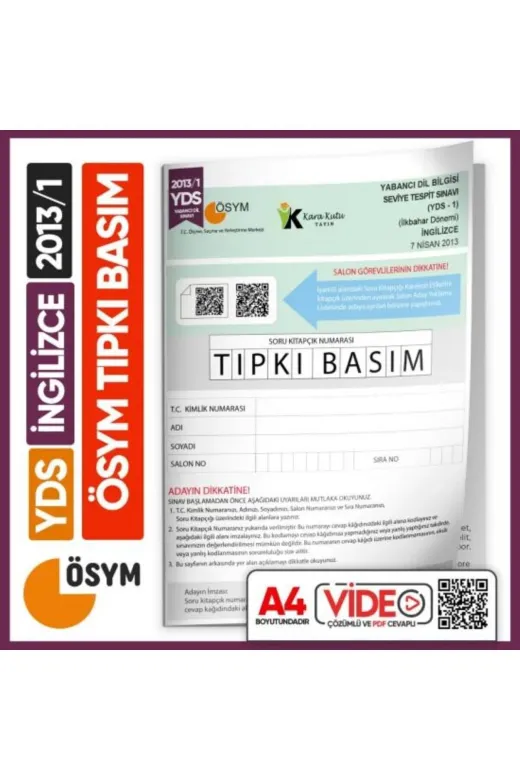Karakutu Yayınları YDSTıpkı2013/1 Yds 2013/1 Ösym Tıpkı Basım Çıkmış Soru Deneme Kitapçığı Video Çözümlü Türkiye Geneli