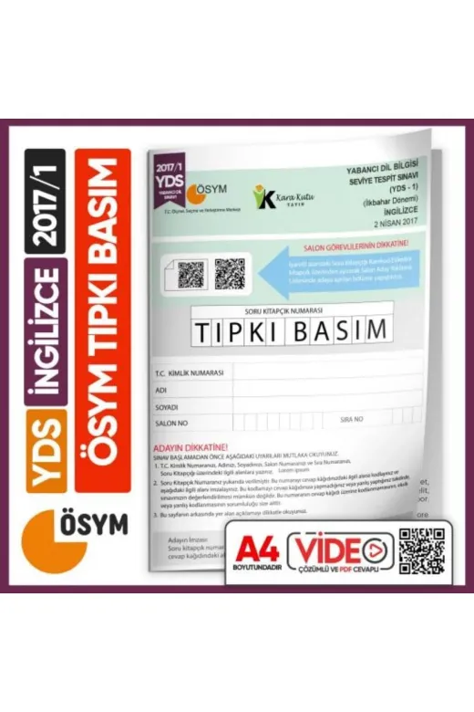 Karakutu Yayınları YDSTıpkı2017/1 Yds 2017/1 Ösym Tıpkı Basım Çıkmış Soru Deneme Kitapçığı Video Çözümlü Türkiye Geneli