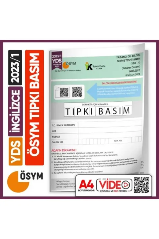 Karakutu Yayınları YDSTıpkı2023/1 Yds 2023/1 Ösym Tıpkı Basım Çıkmış Soru Deneme Kitapçığı Video Çözümlü Türkiye Geneli