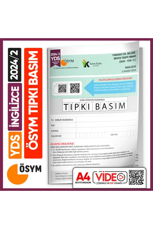 Karakutu Yayınları YDSTıpkı2024/2 Yds 2024/2 Ösym Tıpkı Basım Çıkmış Soru Deneme Kitapçığı Yeni Baskı Video Çözümlü Türkiye Geneli