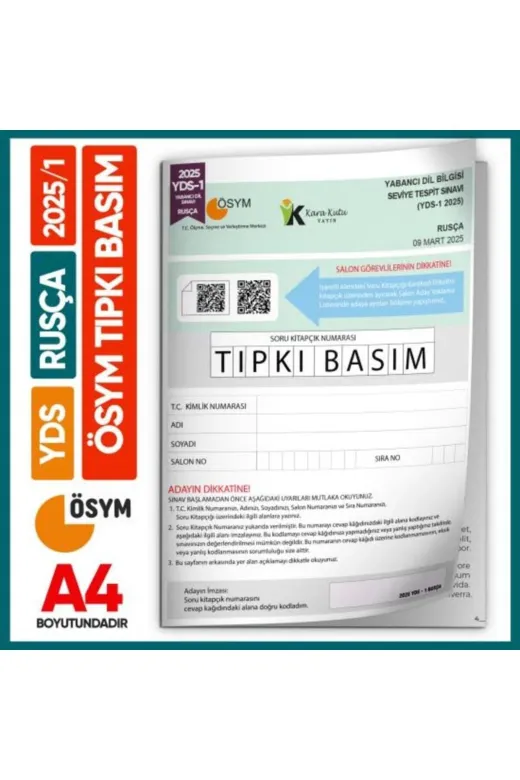 Karakutu Yayınları YDSTRUSCAtıpkı2025/1 Yds Rusça 2025/1 Yabancı Dil Sınavı Ösym Tıpkı Basım Çıkmış Soru Deneme Kitapçığı (E-Yds Uygun)