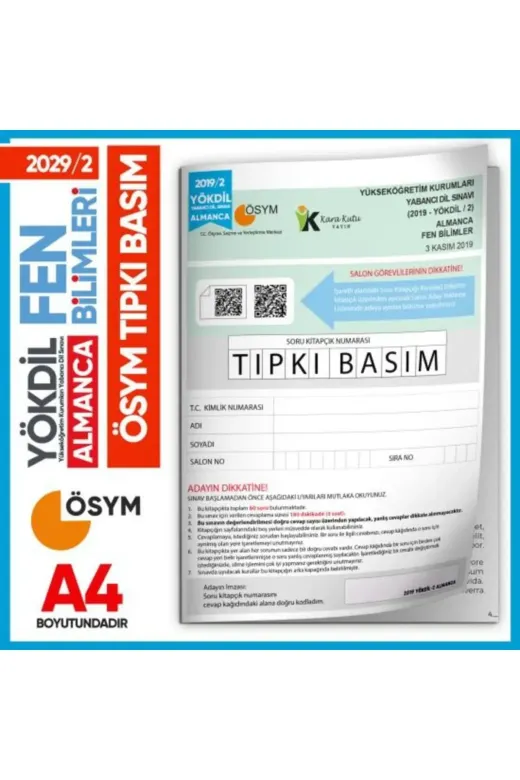 Karakutu Yayınları YOKDILalmncaFEN2019/2 2019/2 Yökdil Almanca Fen Bilimleri Ösym Çıkmış Soru Tıpkı Basım Deneme Kitapçığı Türkiye Geneli