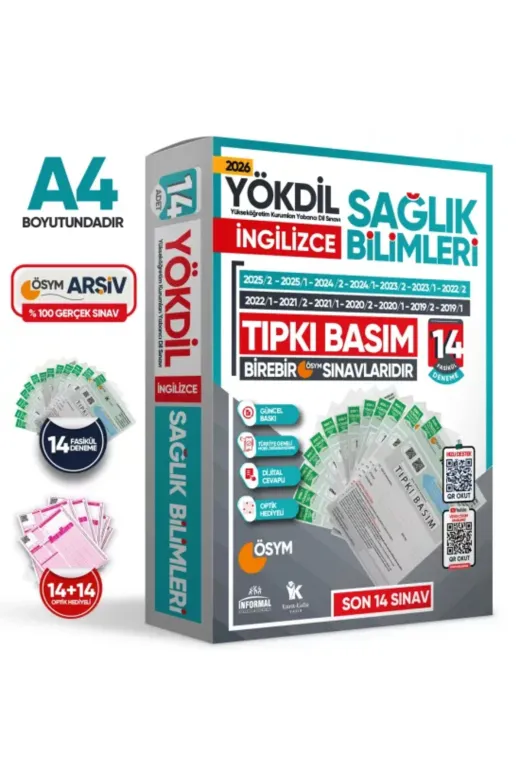 Karakutu Yayınları YOKDILingSAGLIK12TIPKI 2026 Yökdil İngilizce Sağlik Bilimleri Ösym Çıkmış Soru Tıpkı Basım Paket Deneme 14Lü Türkiye Geneli