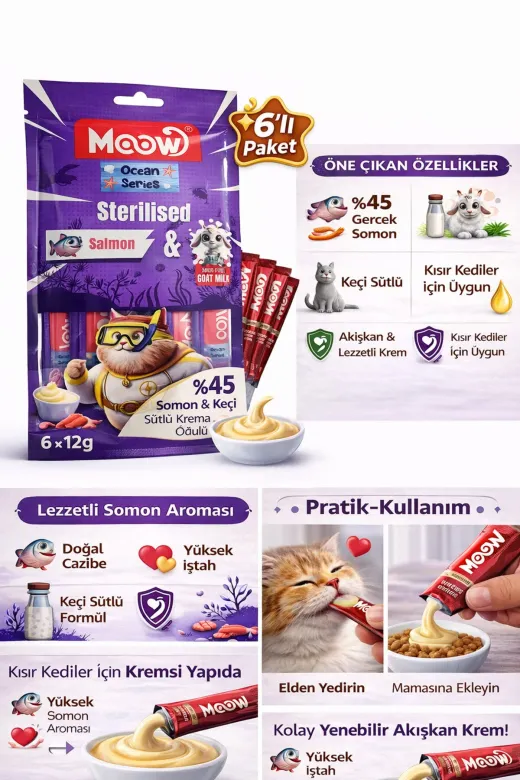 karamelpet 13441-5 Creamy Somonlu Ve Keçi Sütlü Kısırlaştırılmış Sıvı Krema Kedi Ödülü 6X12 Gr