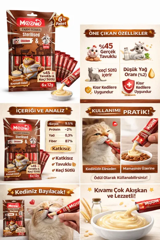 karamelpet 13441 Tavuklu Keçi Sütlü 12Gr X 6 Adet Sterilised Kedi Krema Ödülü
