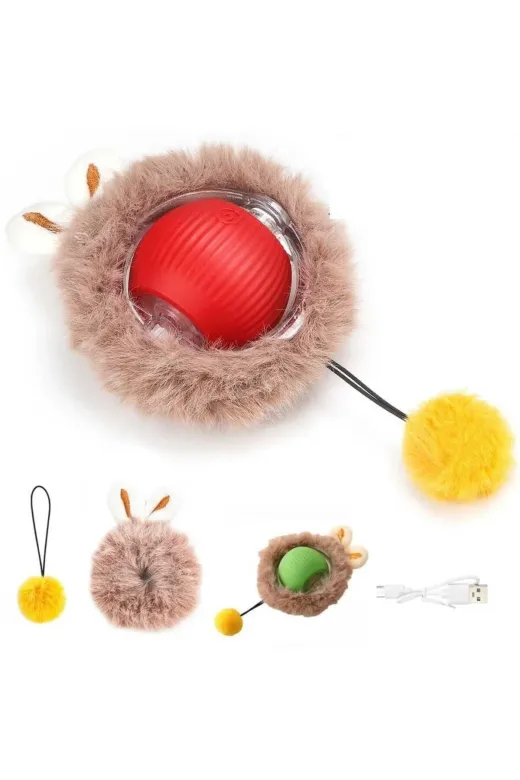 karamelpet KP-2339-2 Kp Şarjlı Hareketli Peluş Kedi Oyuncağı Kuyruklu 5 Cm – İnteraktif Titreşimli Hareketli Top
