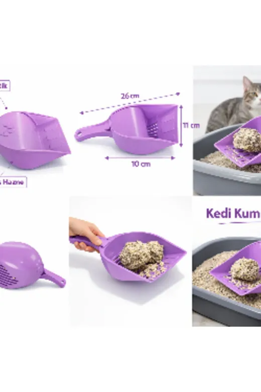 karamelpet KP-KPKLKRK Kapaklı Kedi Kumu Küreği Elekli – Ergonomik Saplı Dayanıklı Plastik Kum Temizleme Küreği 26 Cm