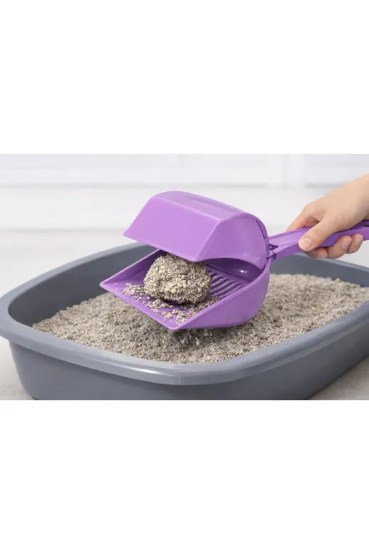 karamelpet KP-KPKLKRK Kapaklı Kedi Kumu Küreği Elekli – Ergonomik Saplı Dayanıklı Plastik Kum Temizleme Küreği 26 Cm