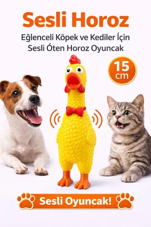 karamelpet KP-OTNHRZ-15CM Sesli Horoz Eğlenceli Köpek Ve Kediler İçin Sesli Öten Horoz Oyuncak 15 Cm